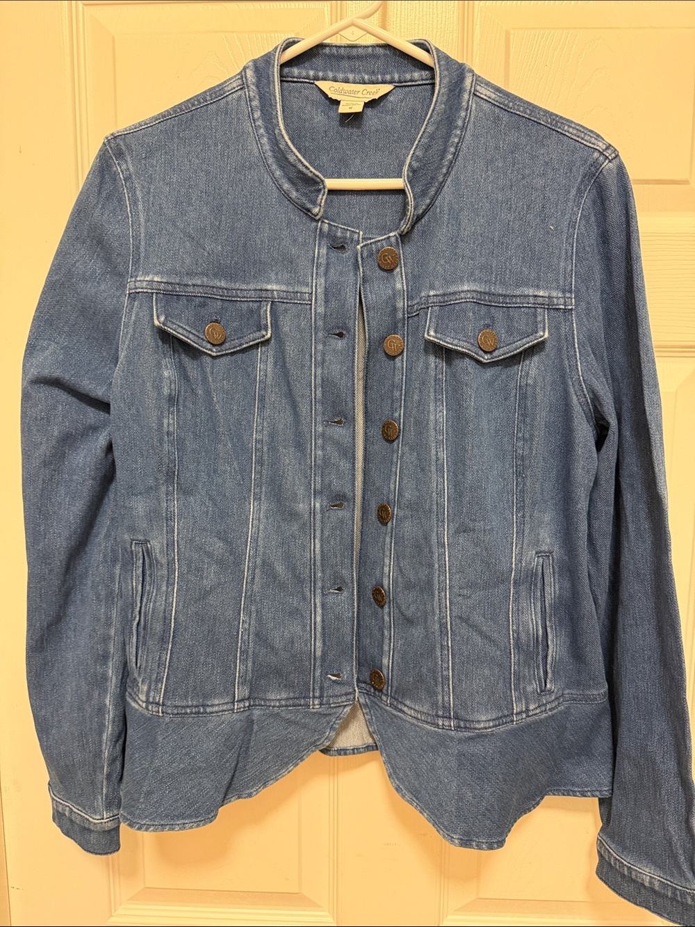 Coldwater Creek Light Blue Denim Jacket with Stand Collar